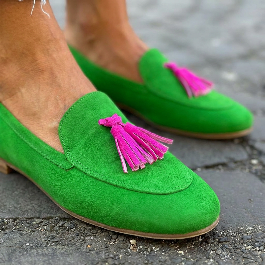 Grön Loafer Med Fuschia Fransar