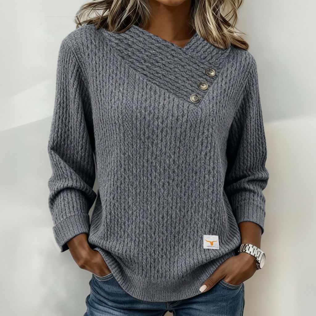 Avslappnad tröja med lång ärm i enfärgad