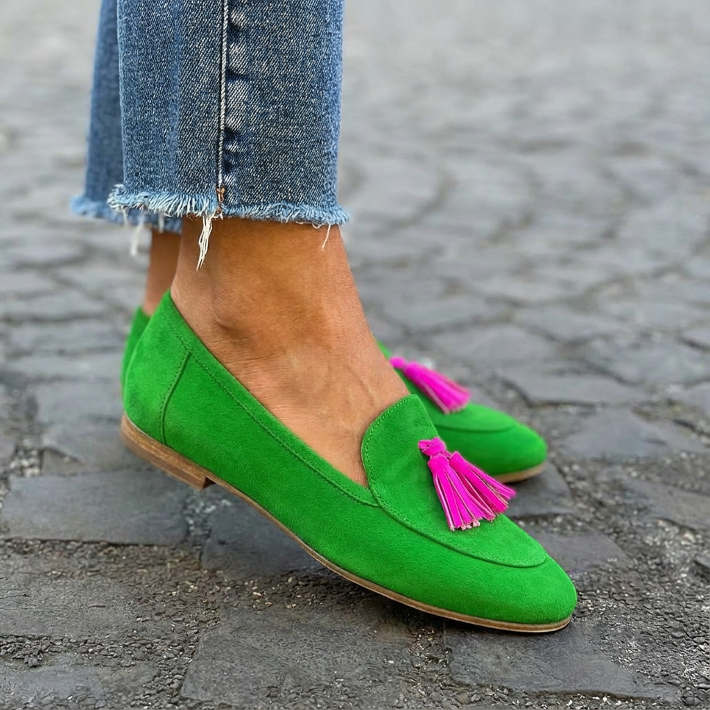 Grön Loafer Med Fuschia Fransar