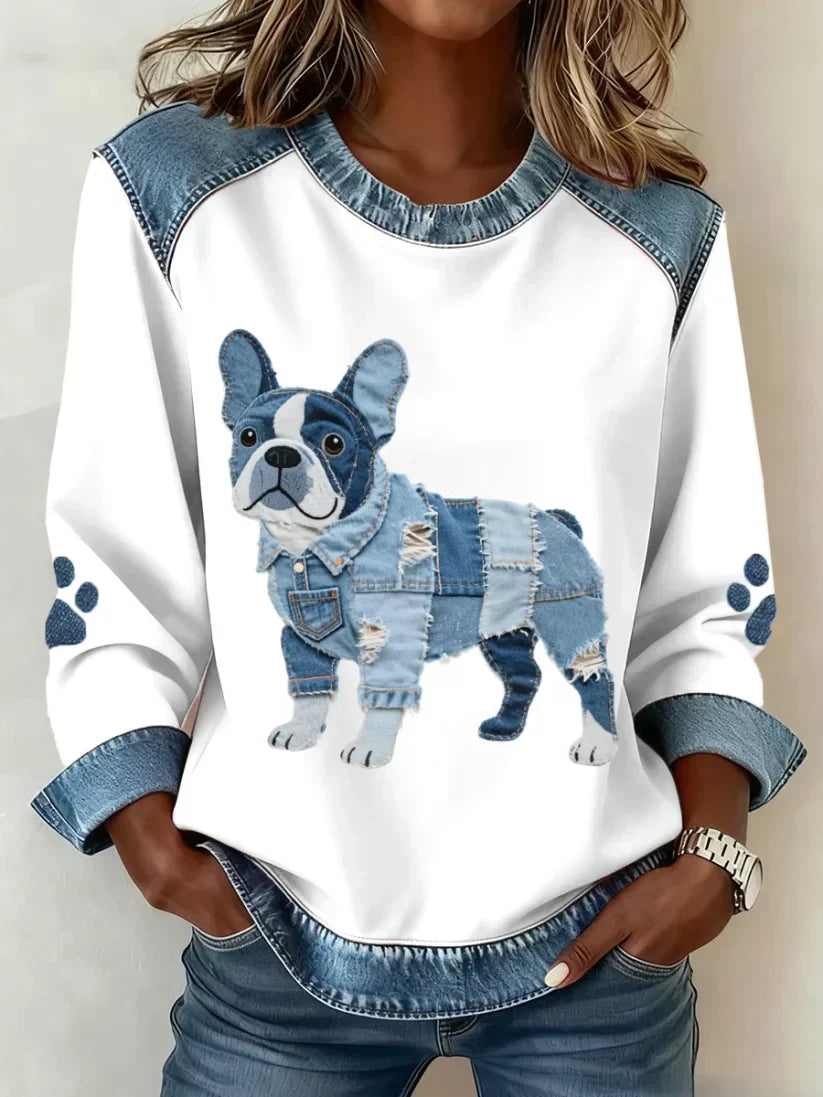 Lilah | Sweatshirt med Hundavtryck och Patchwork