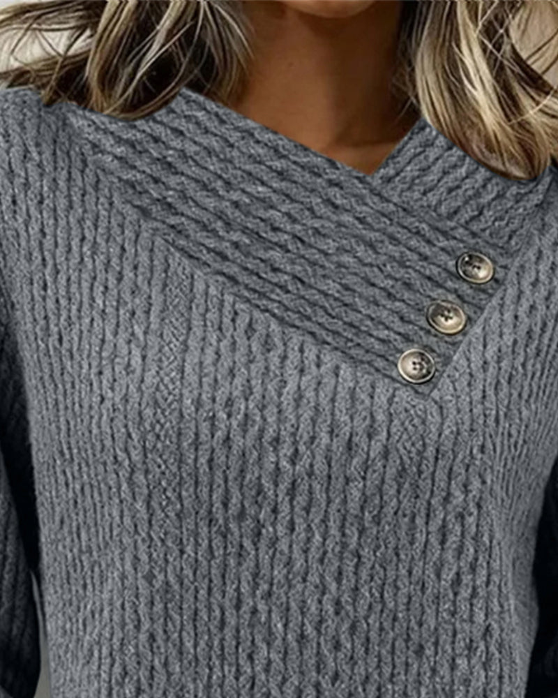 Avslappnad tröja med lång ärm i enfärgad