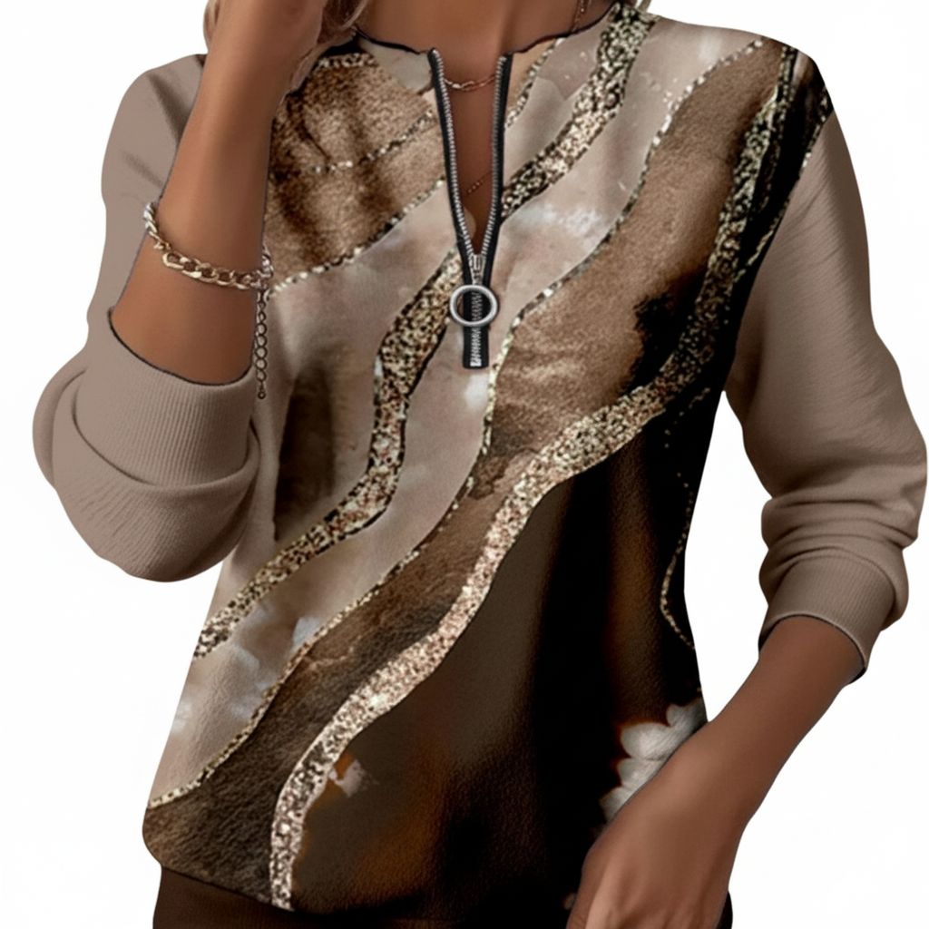 Harper | Tröja med halv dragkedja och vintagetryck