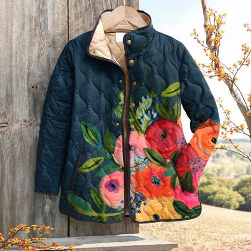 Rose | Quiltad jacka med vintageblommönster för kvinnor