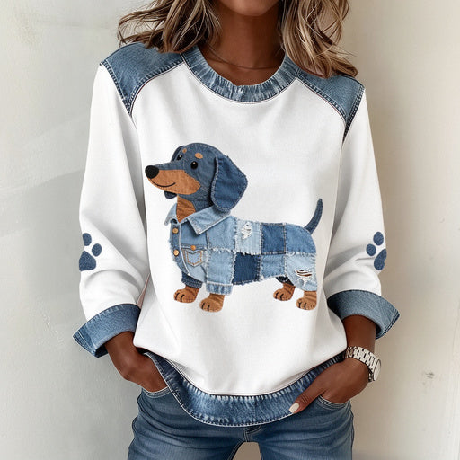 Lilah | Sweatshirt med Hundavtryck och Patchwork